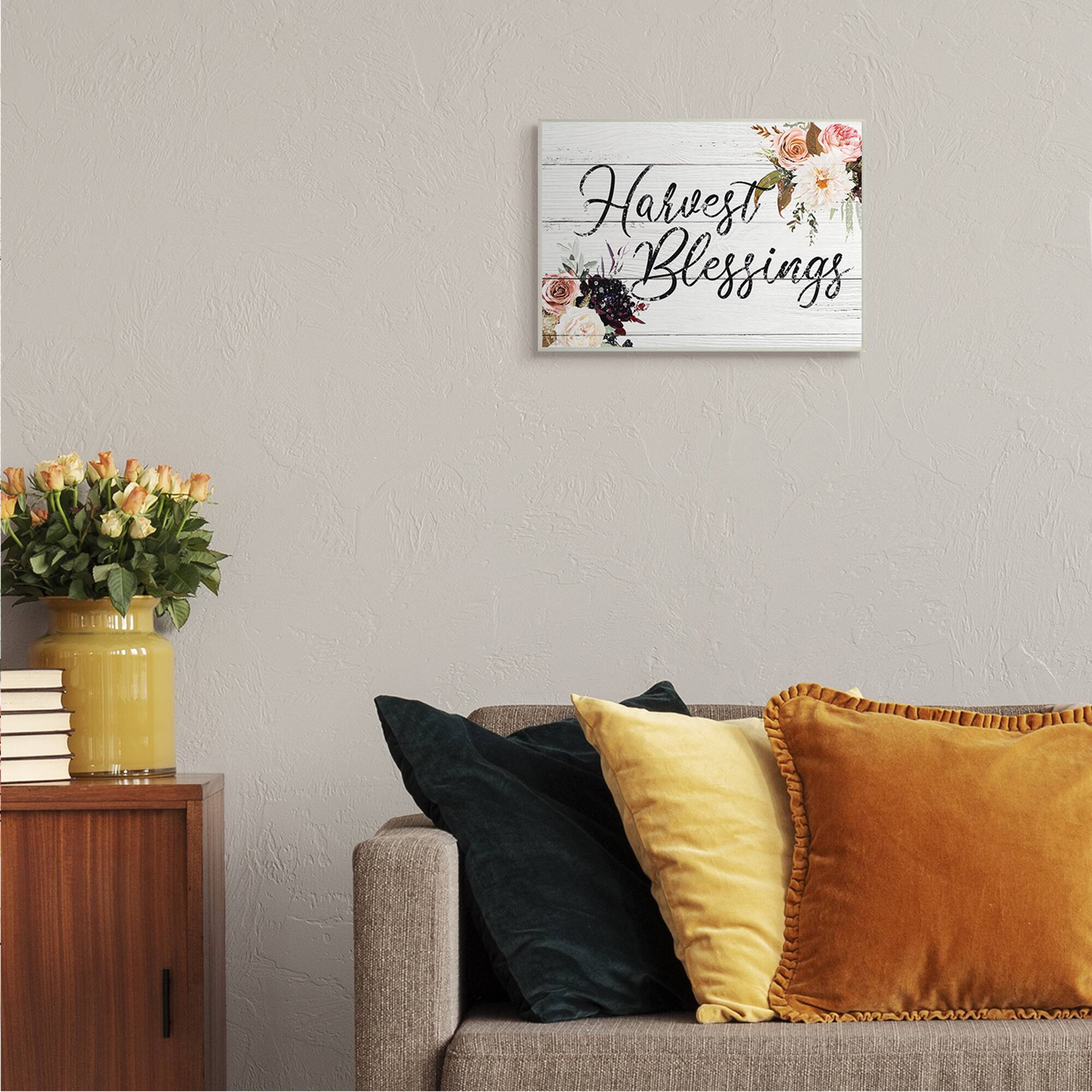 Stupell Industries Harvest Blessings Phrase Pink Peony Floral Arrangements Wall Plaque